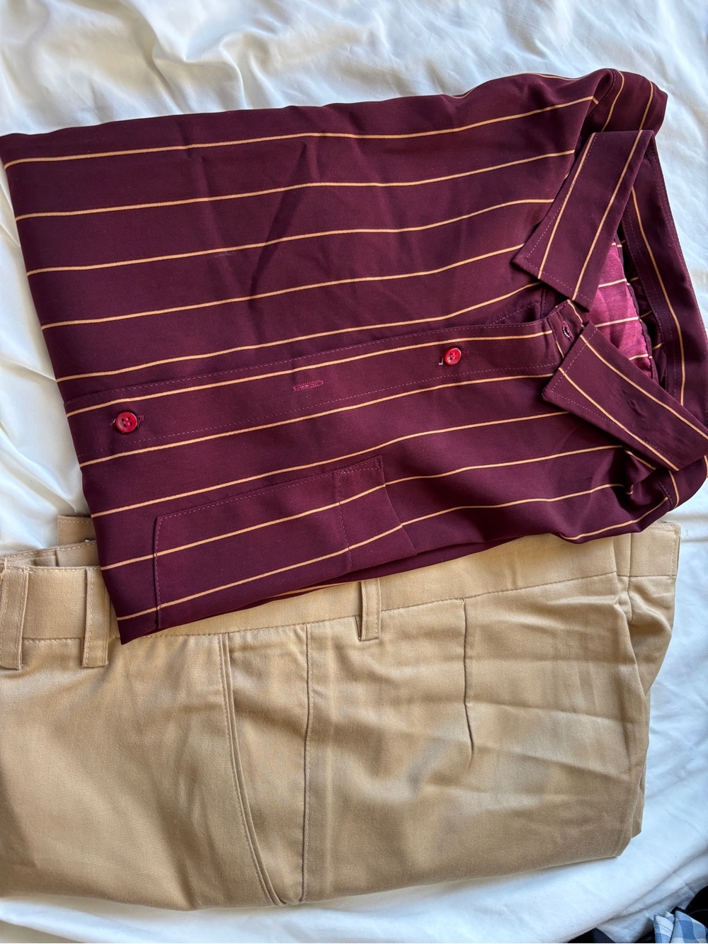 NEW Men’s Wine Stripe Formal Shirt & Beige Dress Pants Set XXL NWOT